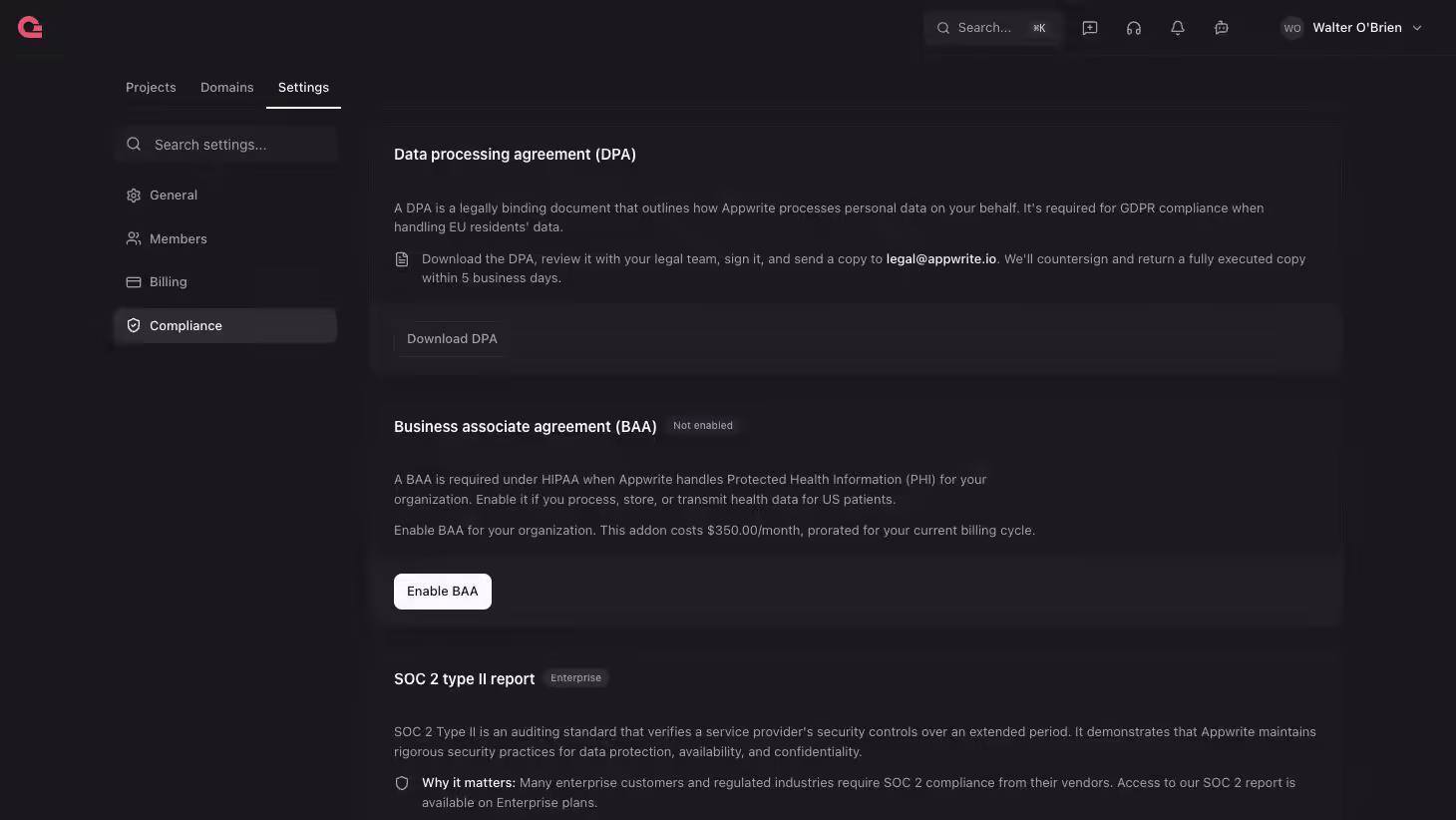 Download DPA from your organization's settings
