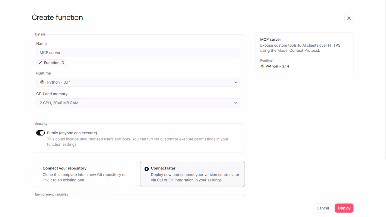 Appwrite MCP server template