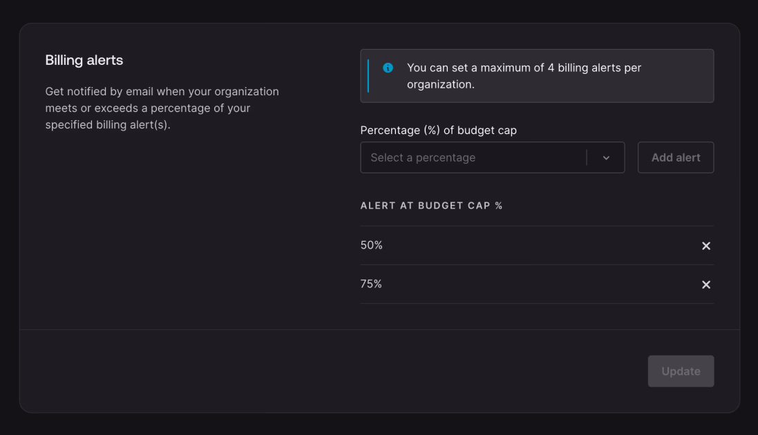 Billing alerts settings