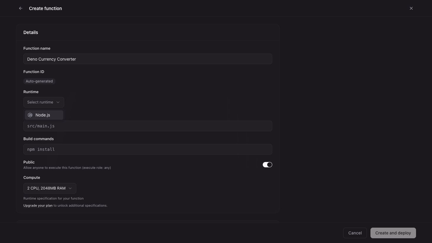 Function overview page