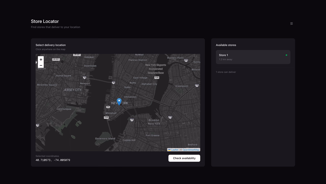 Overview of the delivery store locator app