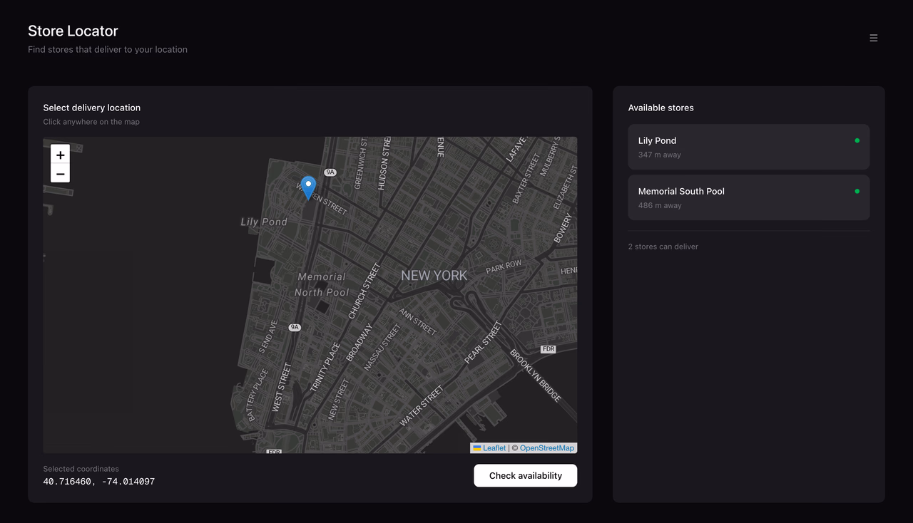 Two stores displayed in locator