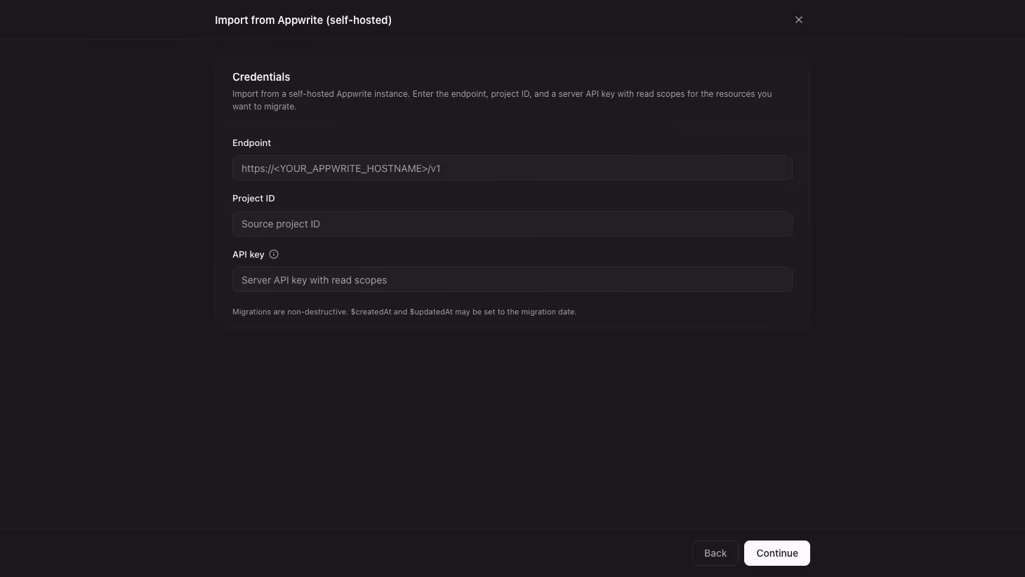Migrations screen