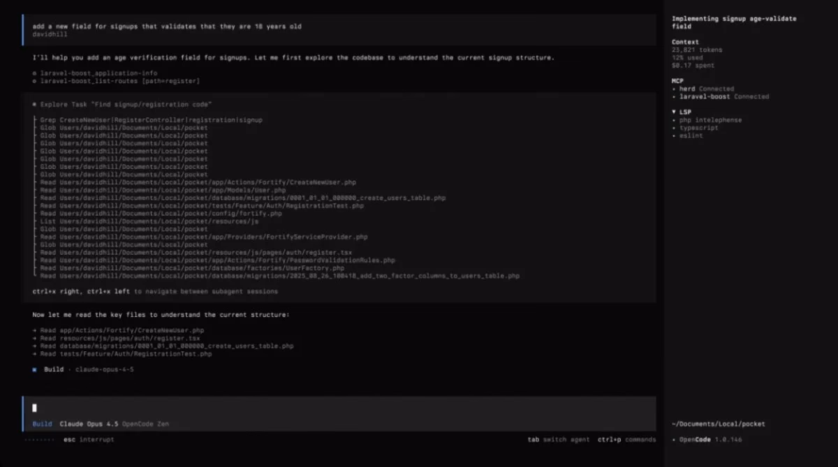 OpenCode terminal interface