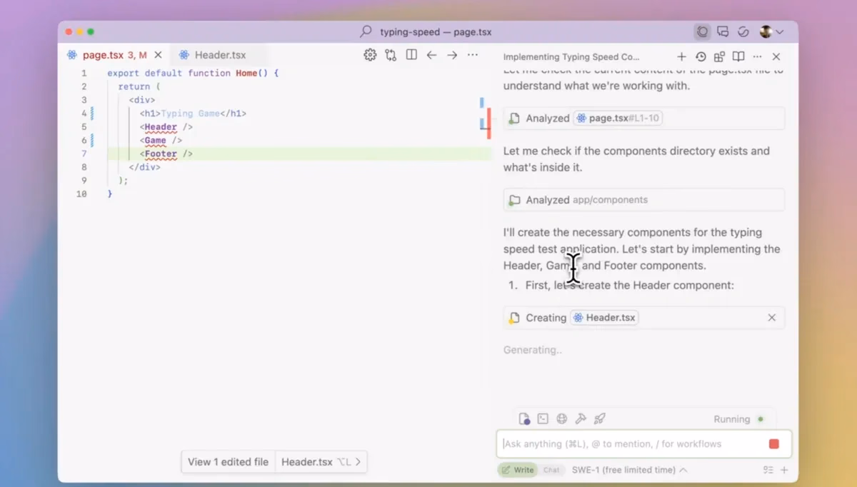 Windsurf editor interface