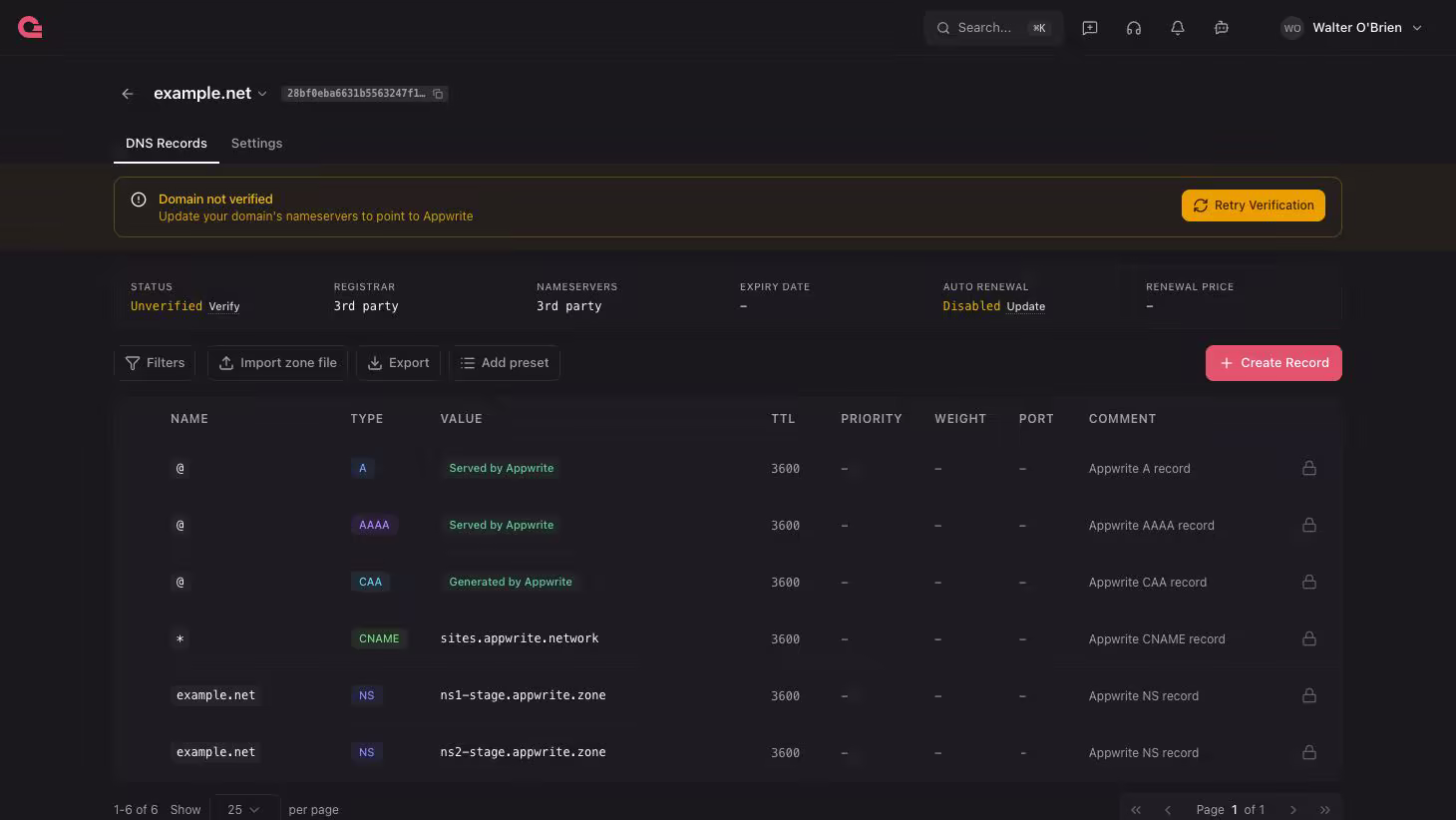 Retry button to check domain verification status