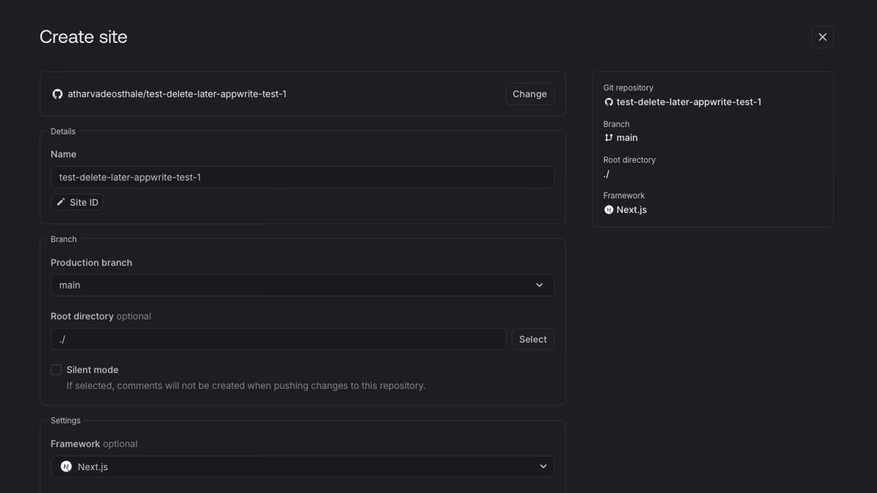 Configuring your Site on Appwrite