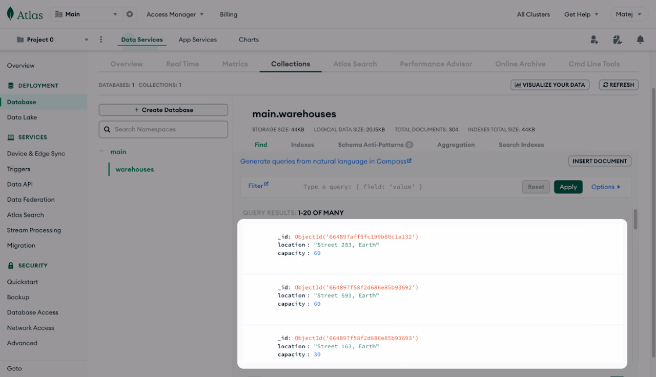 MongoDB Atlas Console