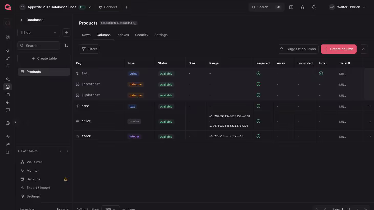 Table created by the AI agent