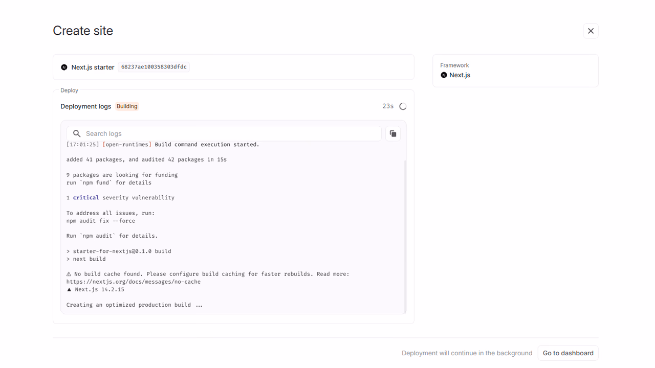 Deployment logs