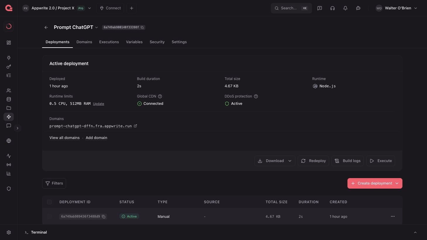 Appwrite Function deployments