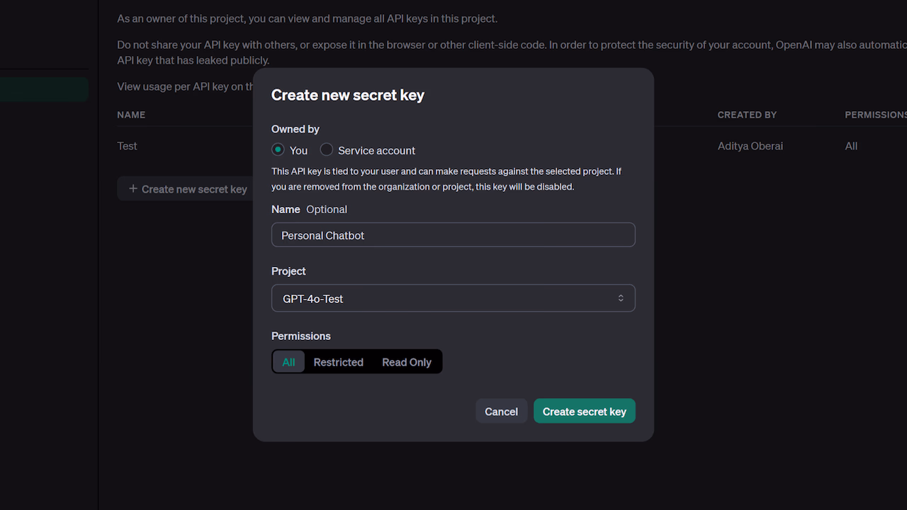 Create an OpenAI API Key