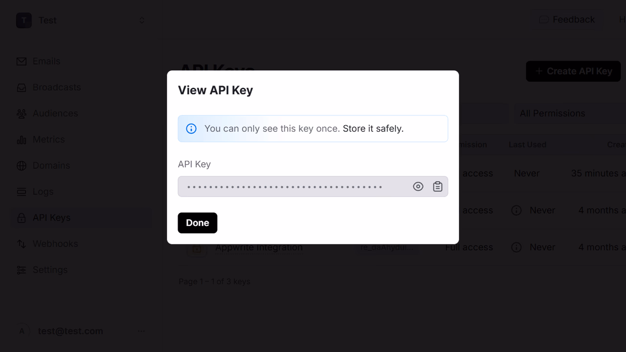 Resend API key