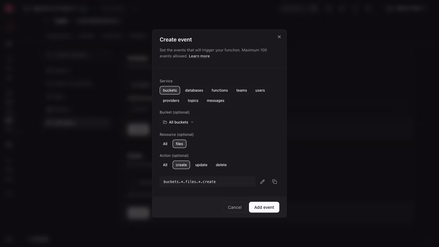 Appwrite event triggers for Function