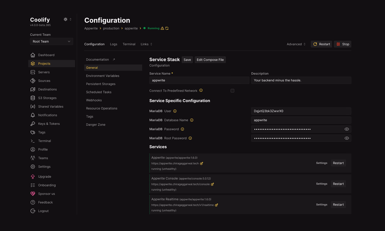 Coolify Dashboard