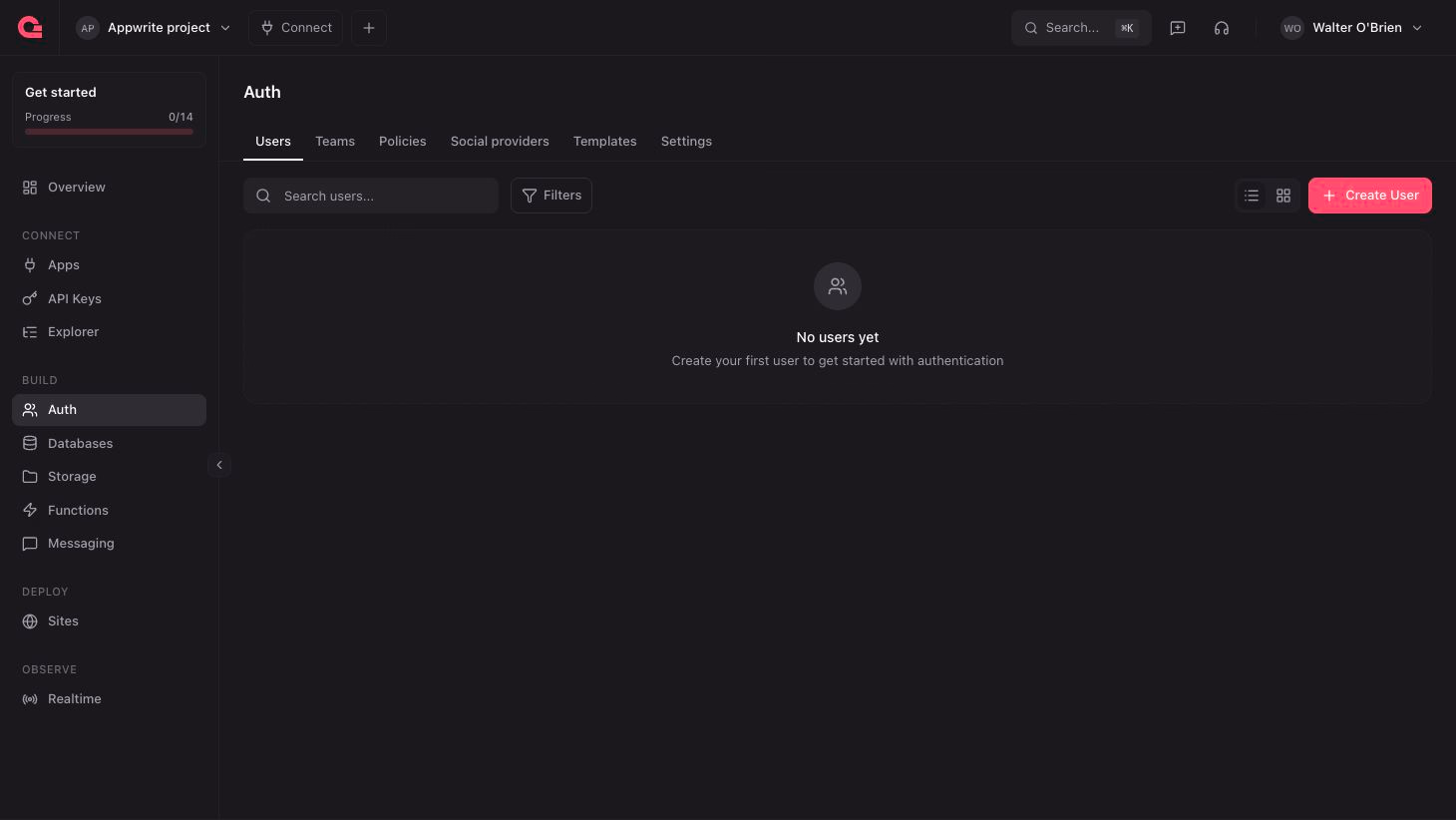 Appwrite auth page