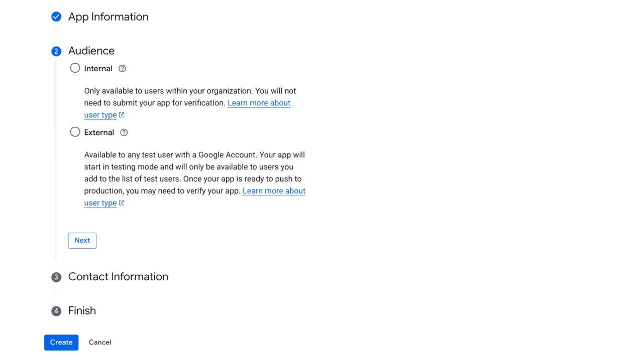Setting up audience for OAuth consent screen