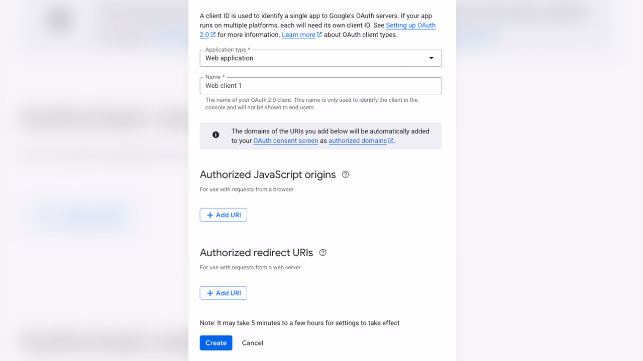 Setting up OAuth client ID