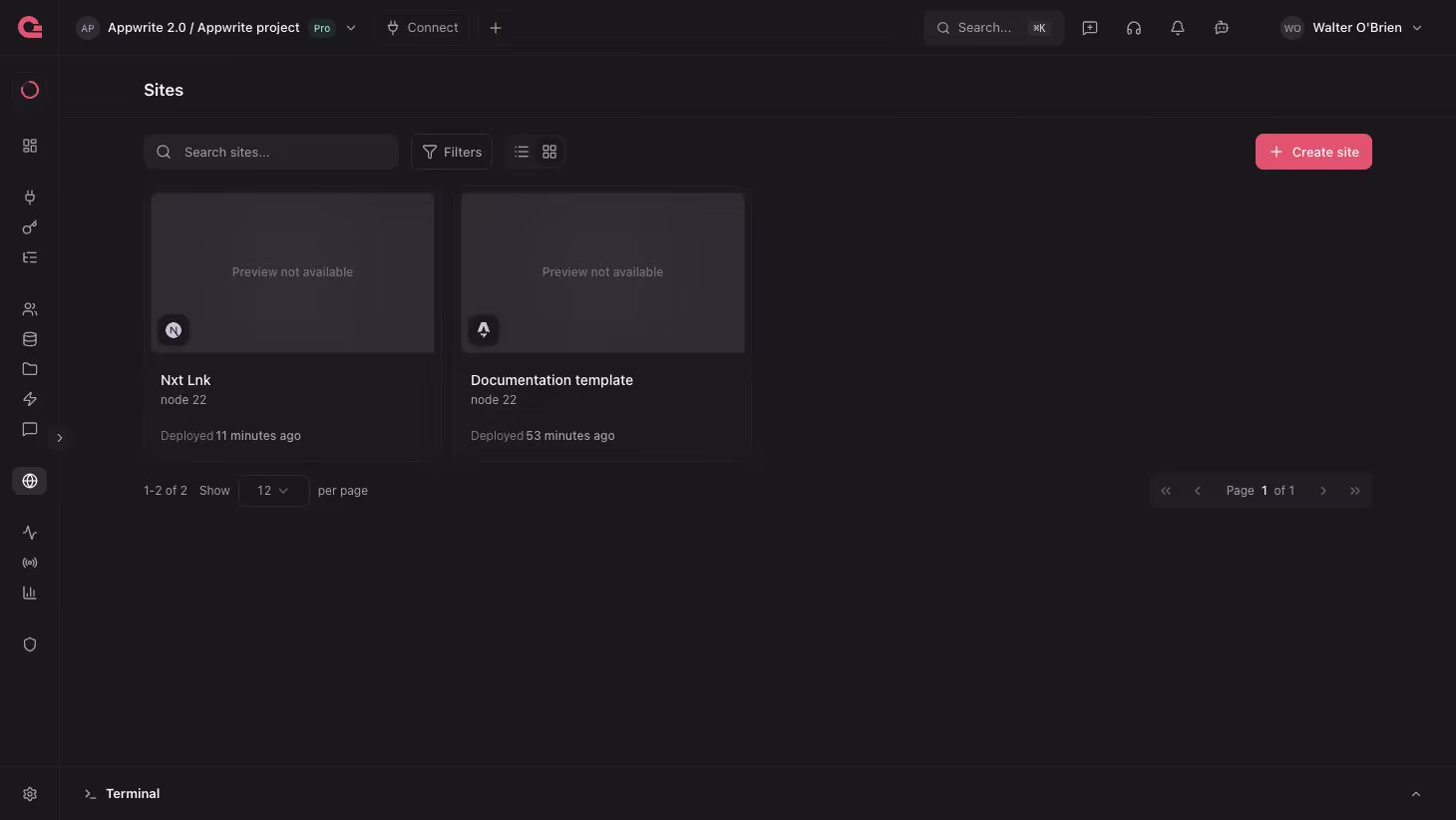 Sites on console