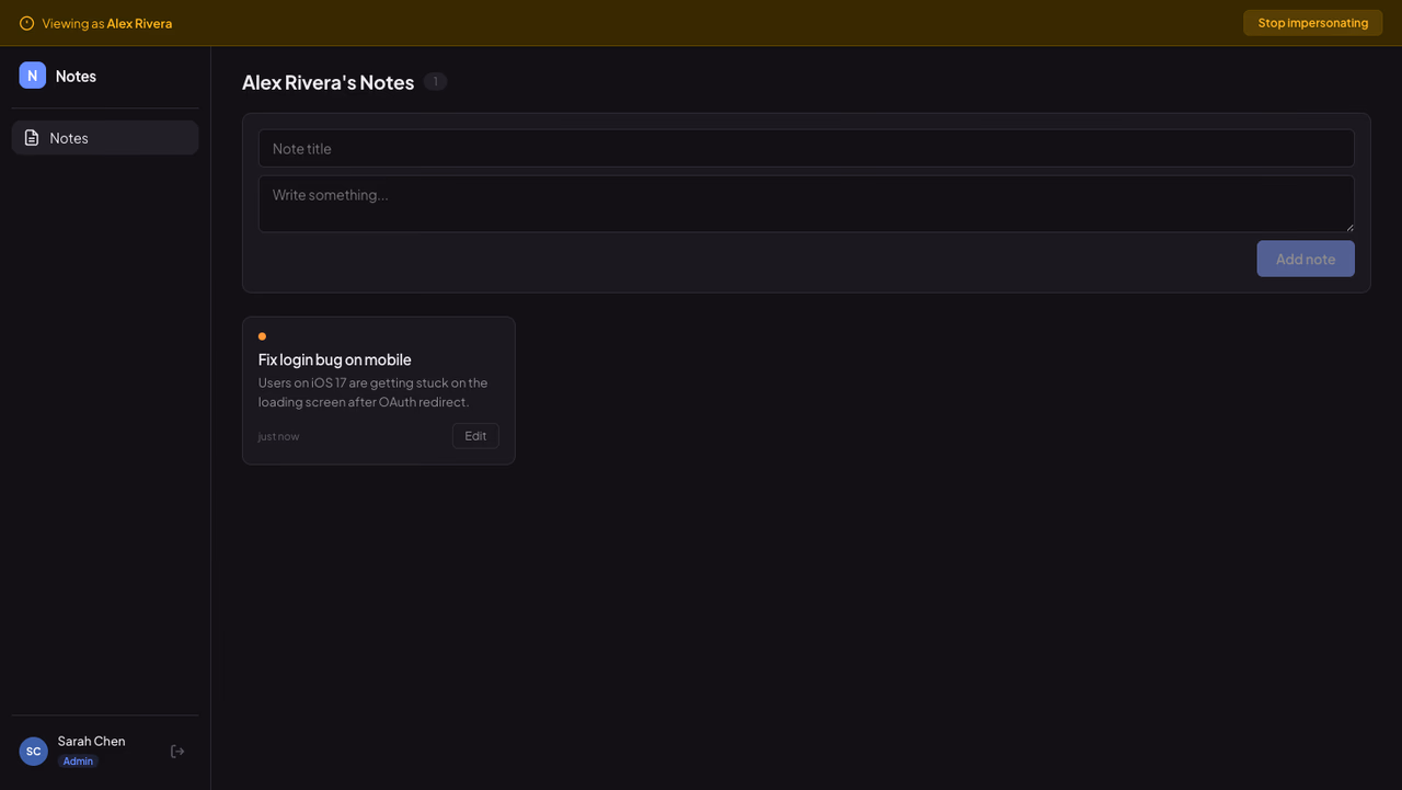 A note created while impersonating Alex