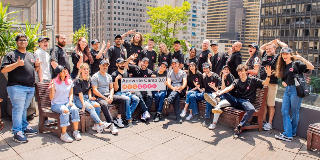The Appwrite team at Camp 3.0 on a rooftop in New York City