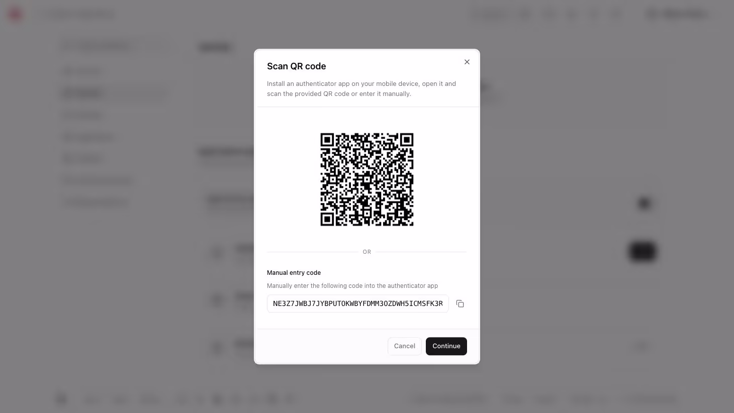 Multi-factor authentication modal