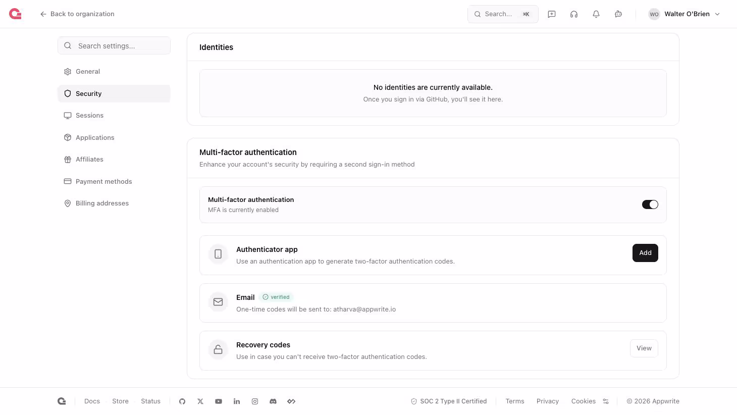 Multi-factor authentication settings