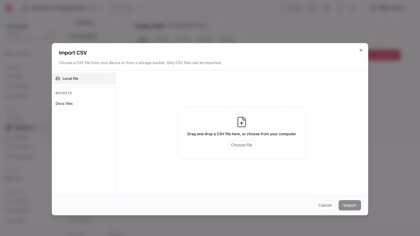 CSV import screen