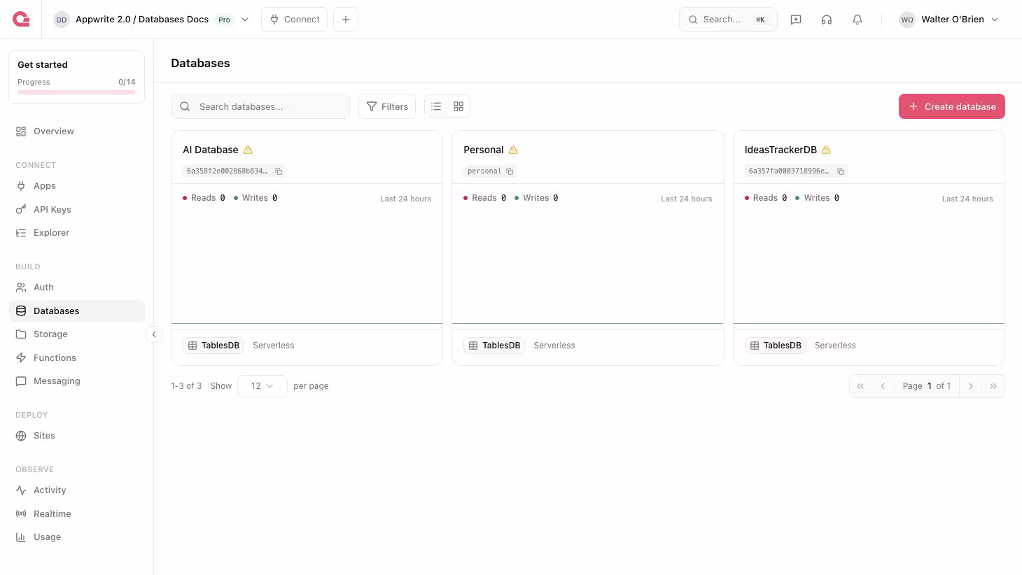 Create databases screen