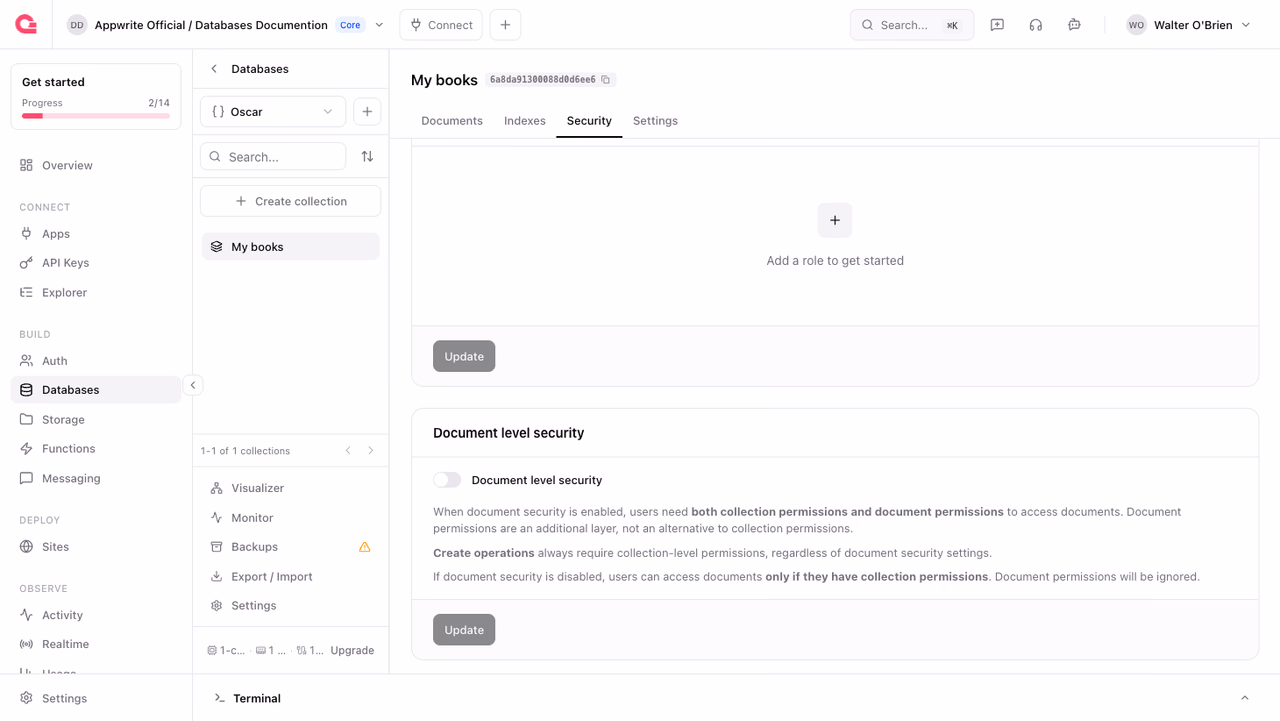 Document level security toggle in the Security tab