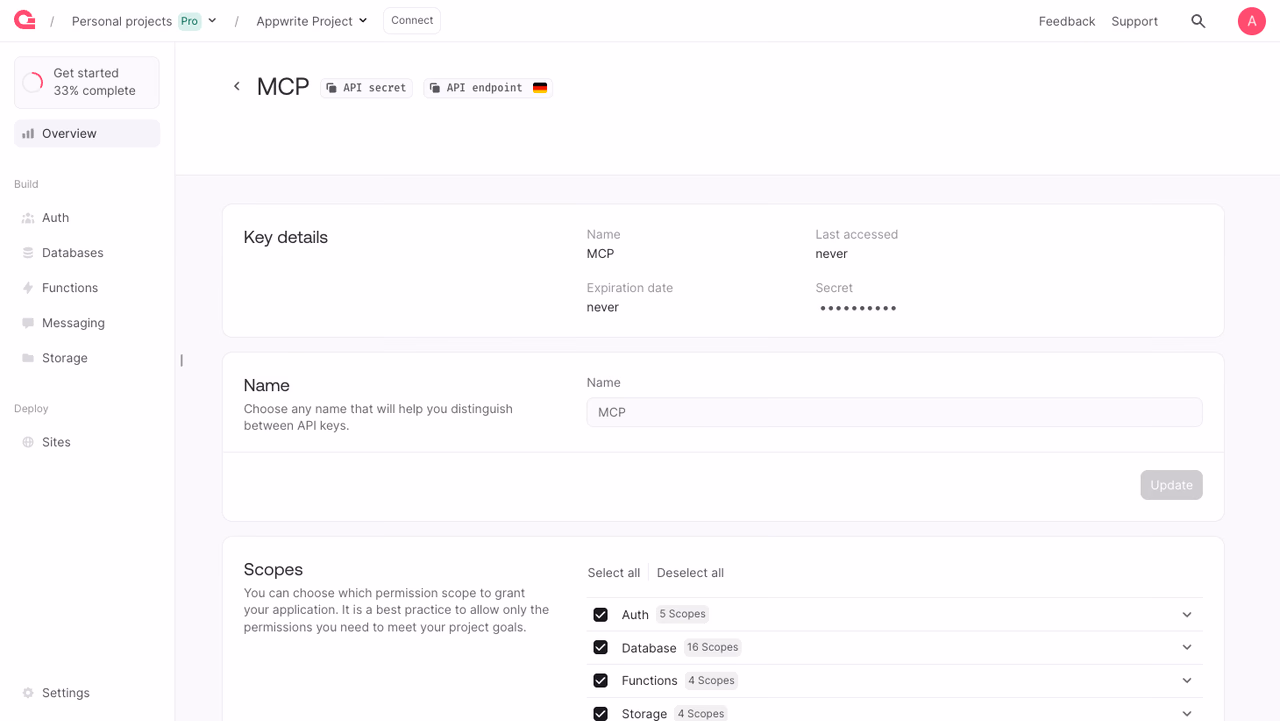 Appwrite API key