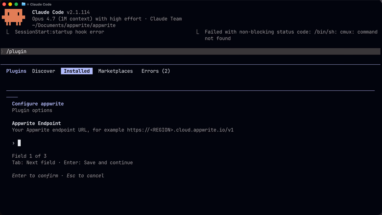 Configure the Appwrite plugin in Claude Code