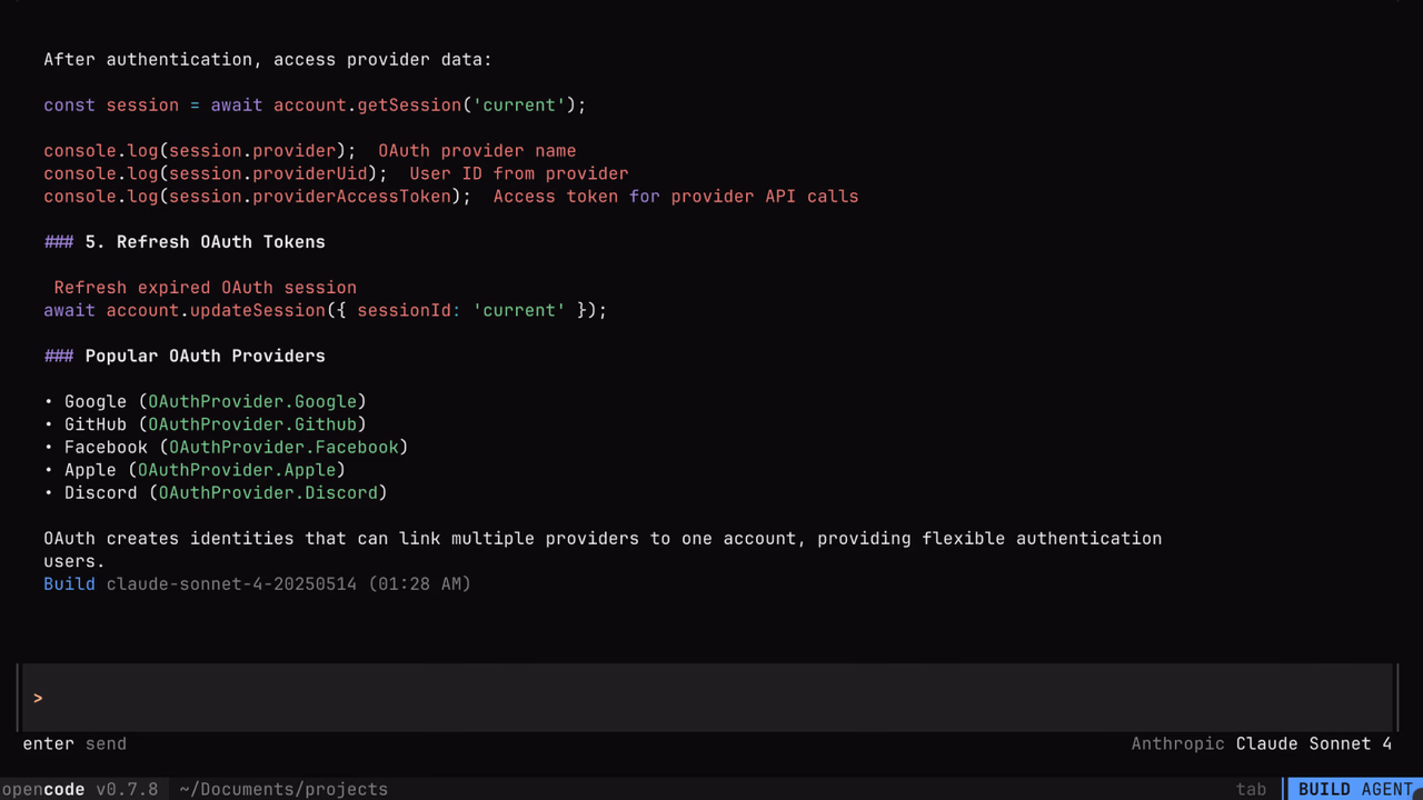 OAuth question in OpenCode