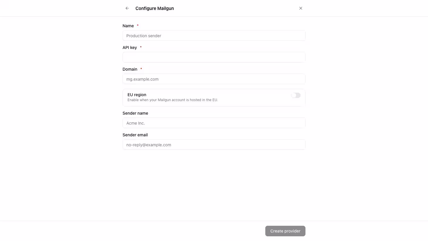 Configure SMTP provider