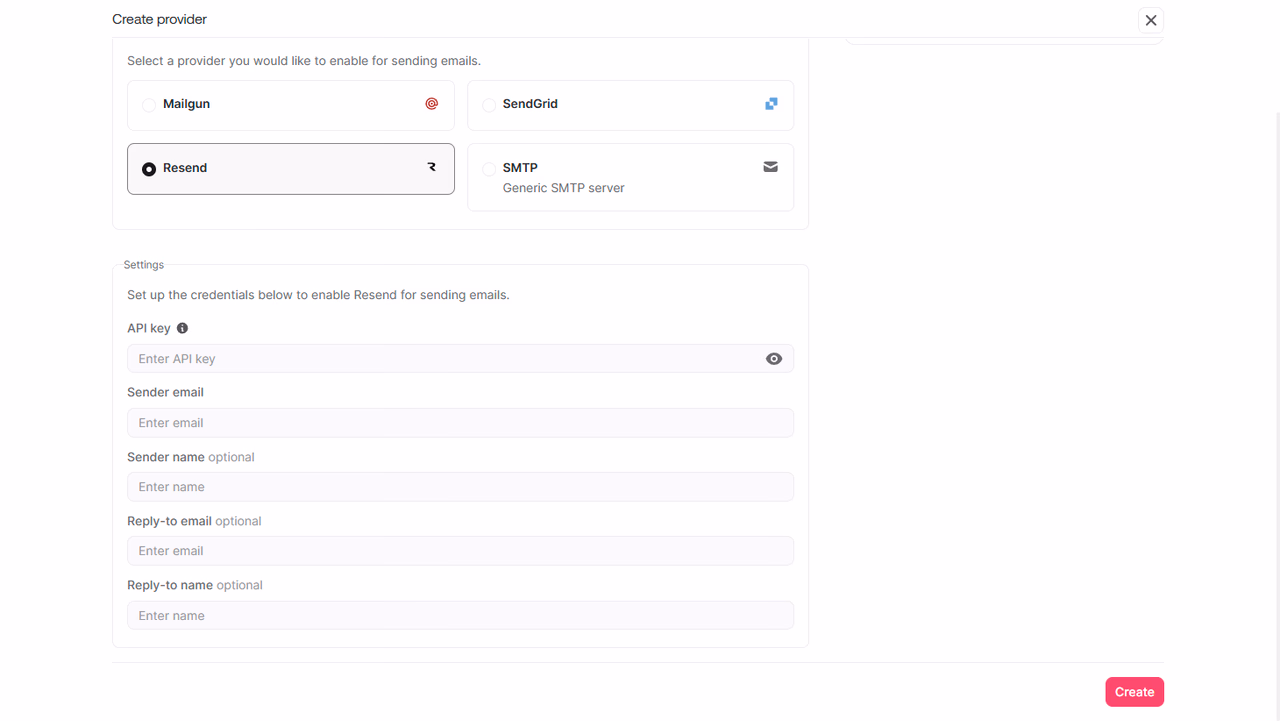 Configure Resend provider