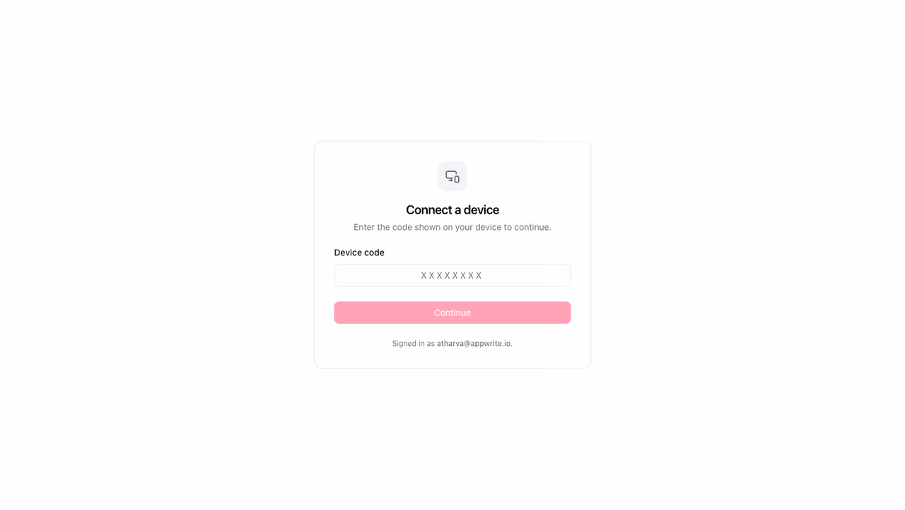 Device verification page asking for the code shown on the device