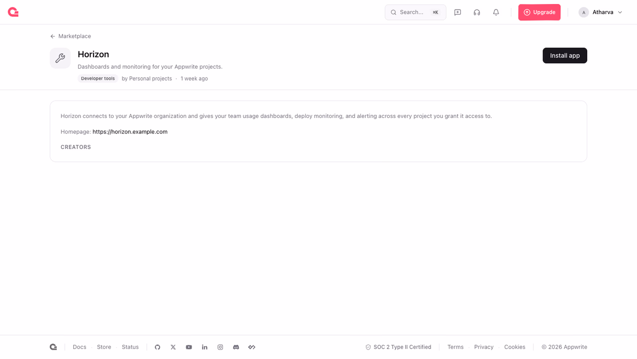 Marketplace listing of an app with the Install app action