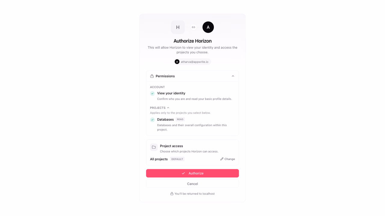 Consent screen asking to authorize the app with selected projects