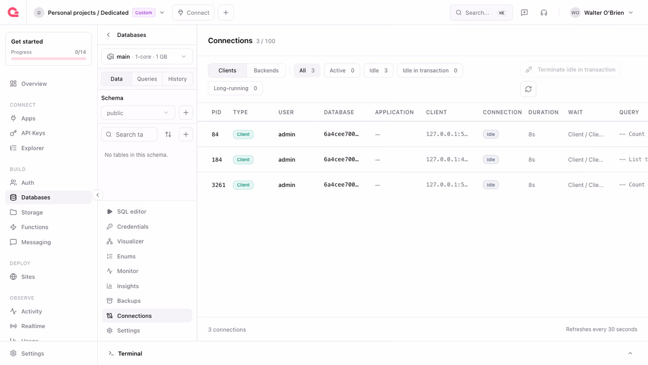 Active connections tab