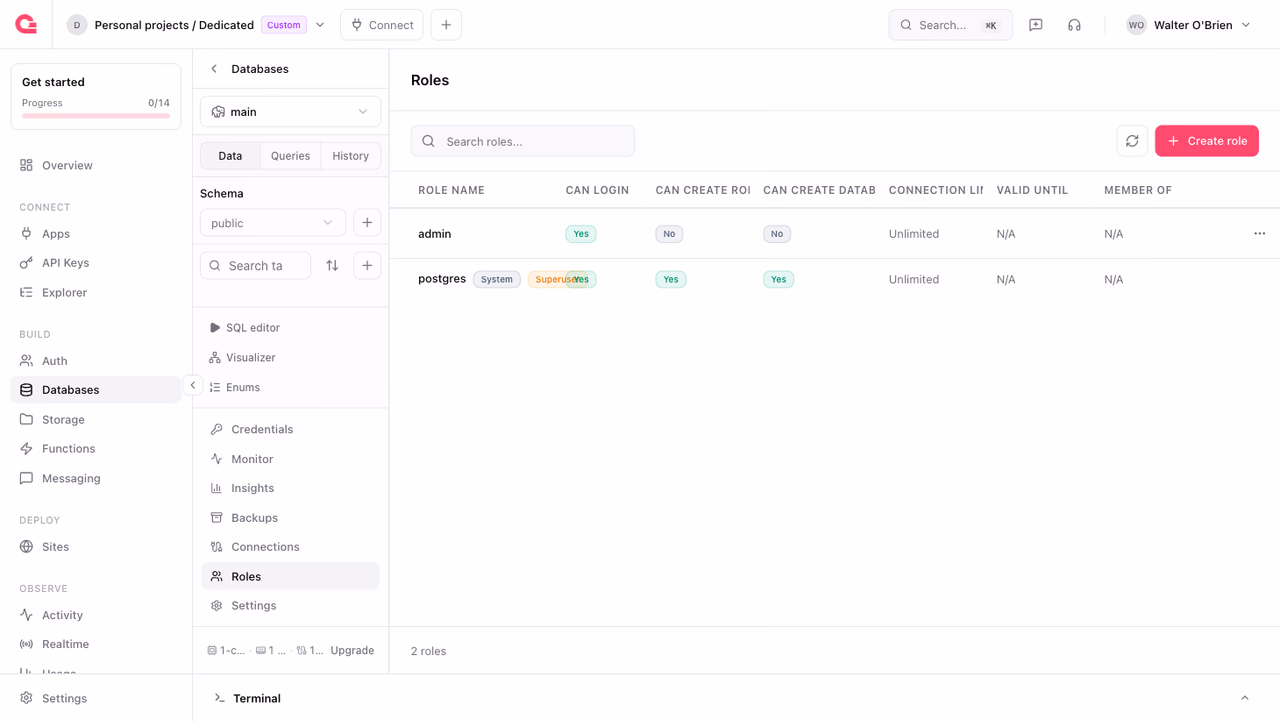 Database roles tab