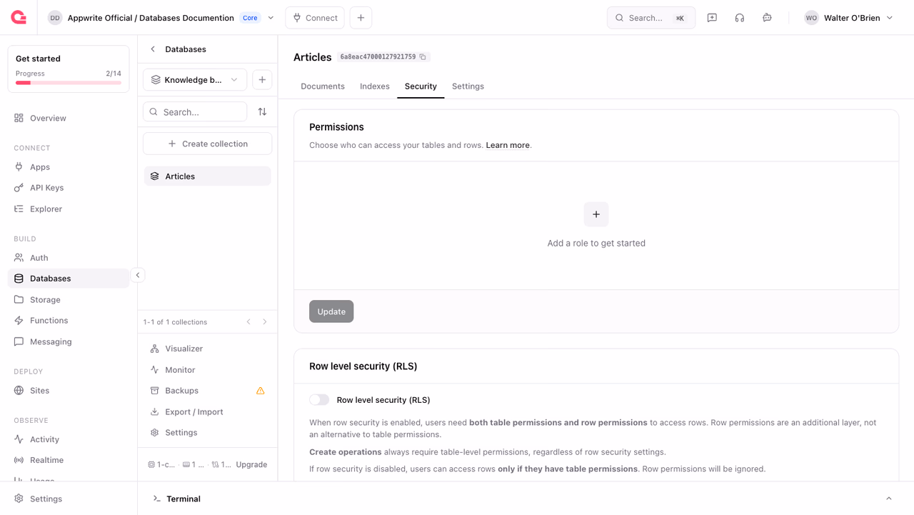 Collection permissions in the Security tab