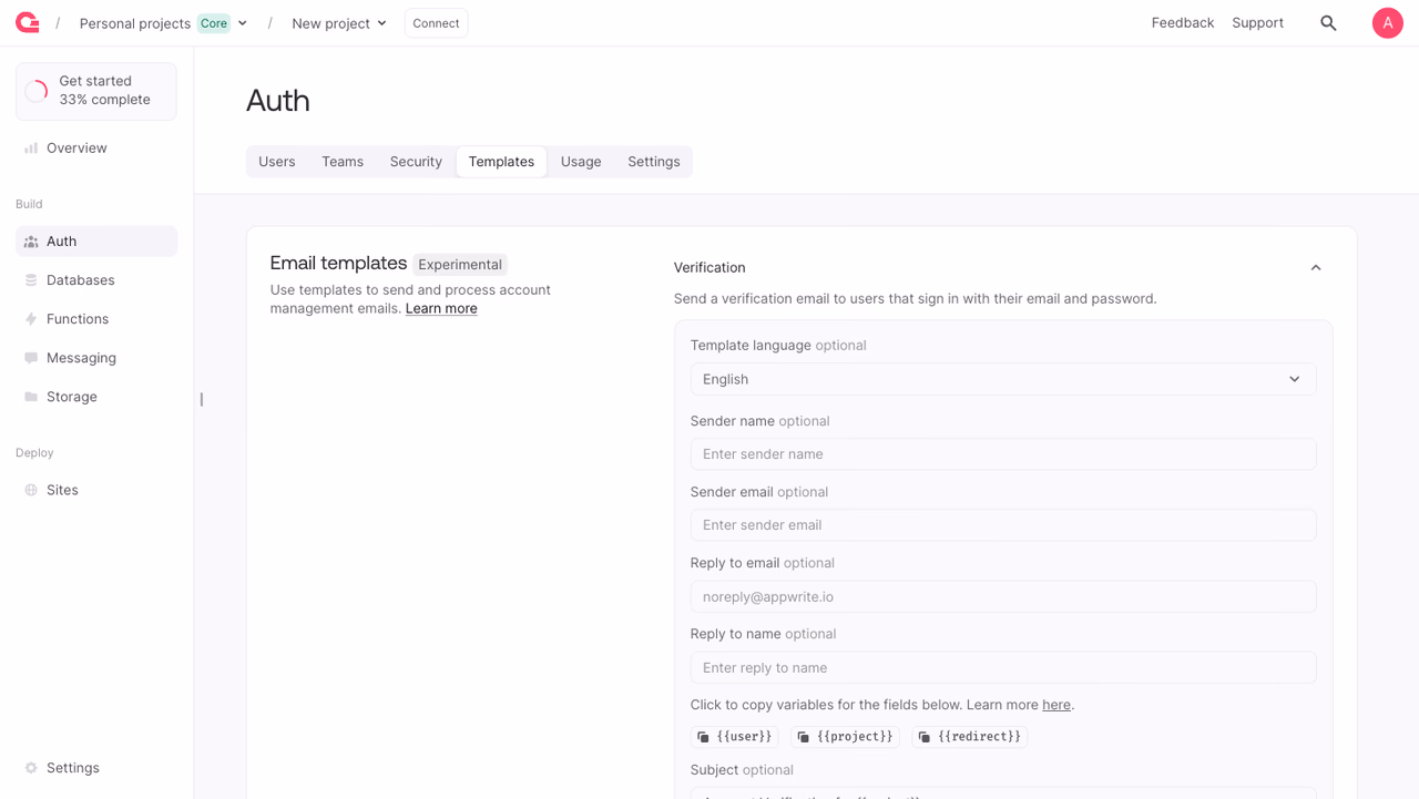 Email templates in the Appwrite Console