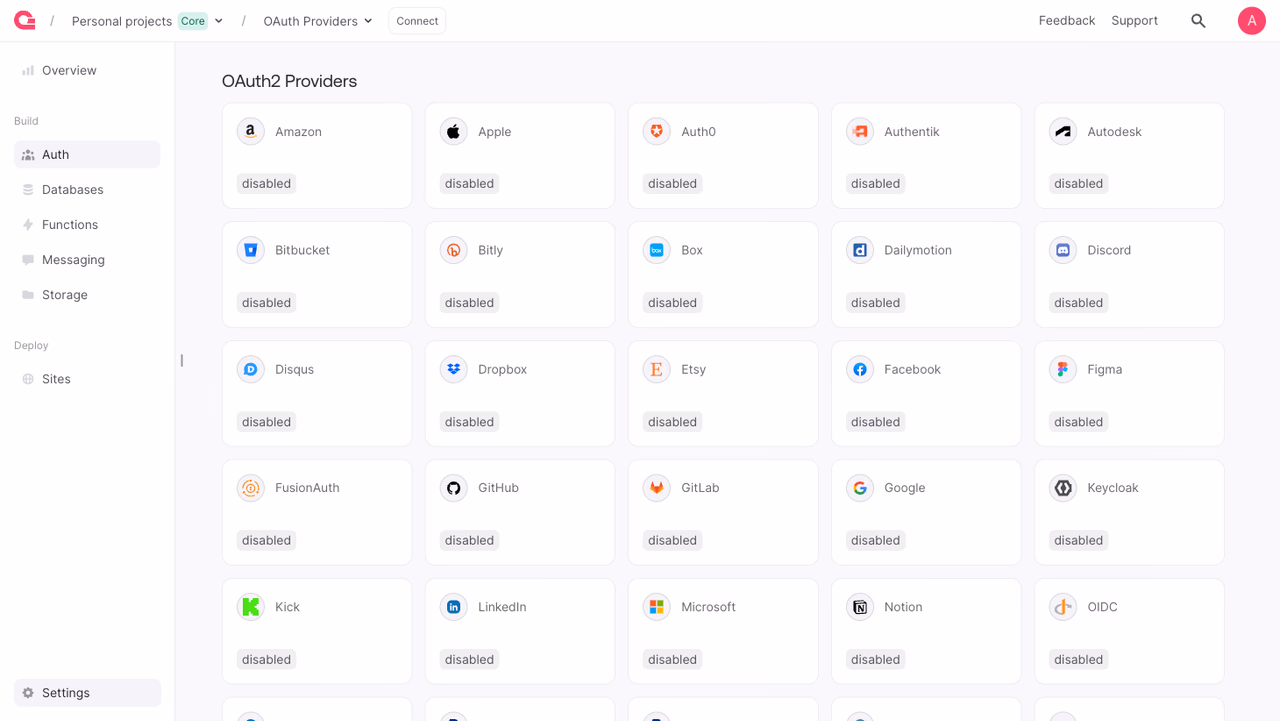 OAuth2 providers in the Appwrite Console