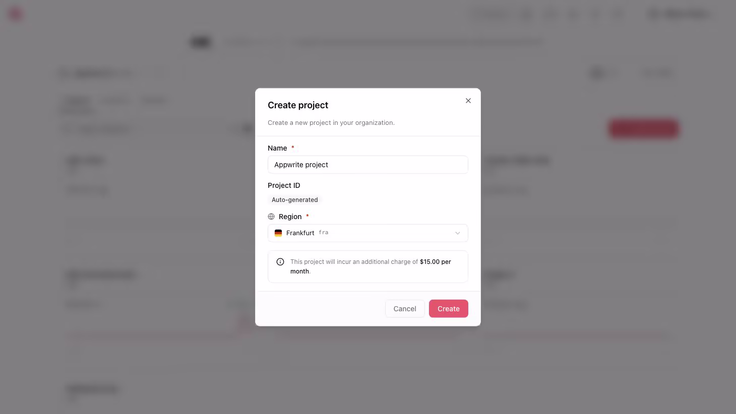 Create project screen