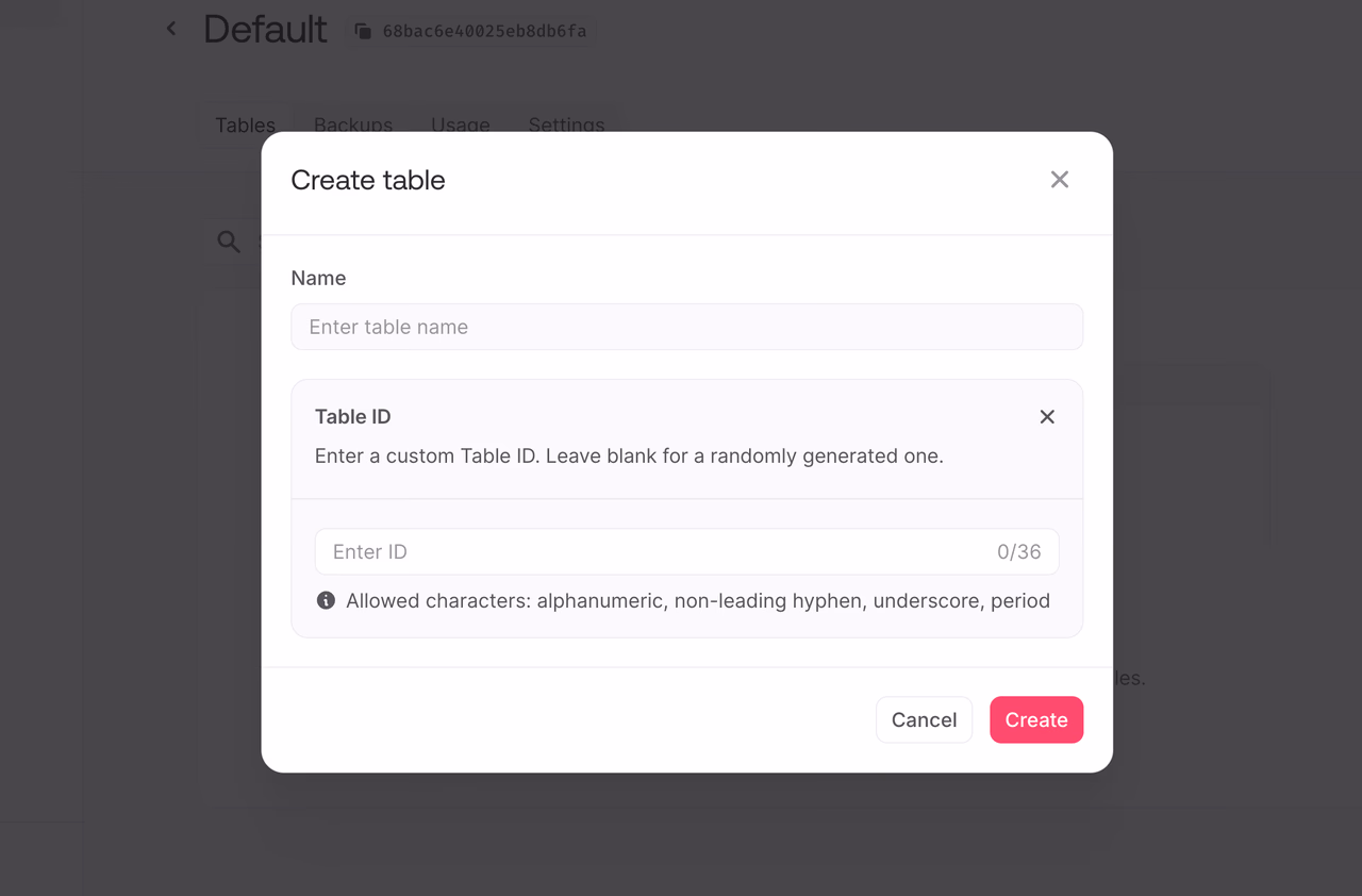 Create project screen