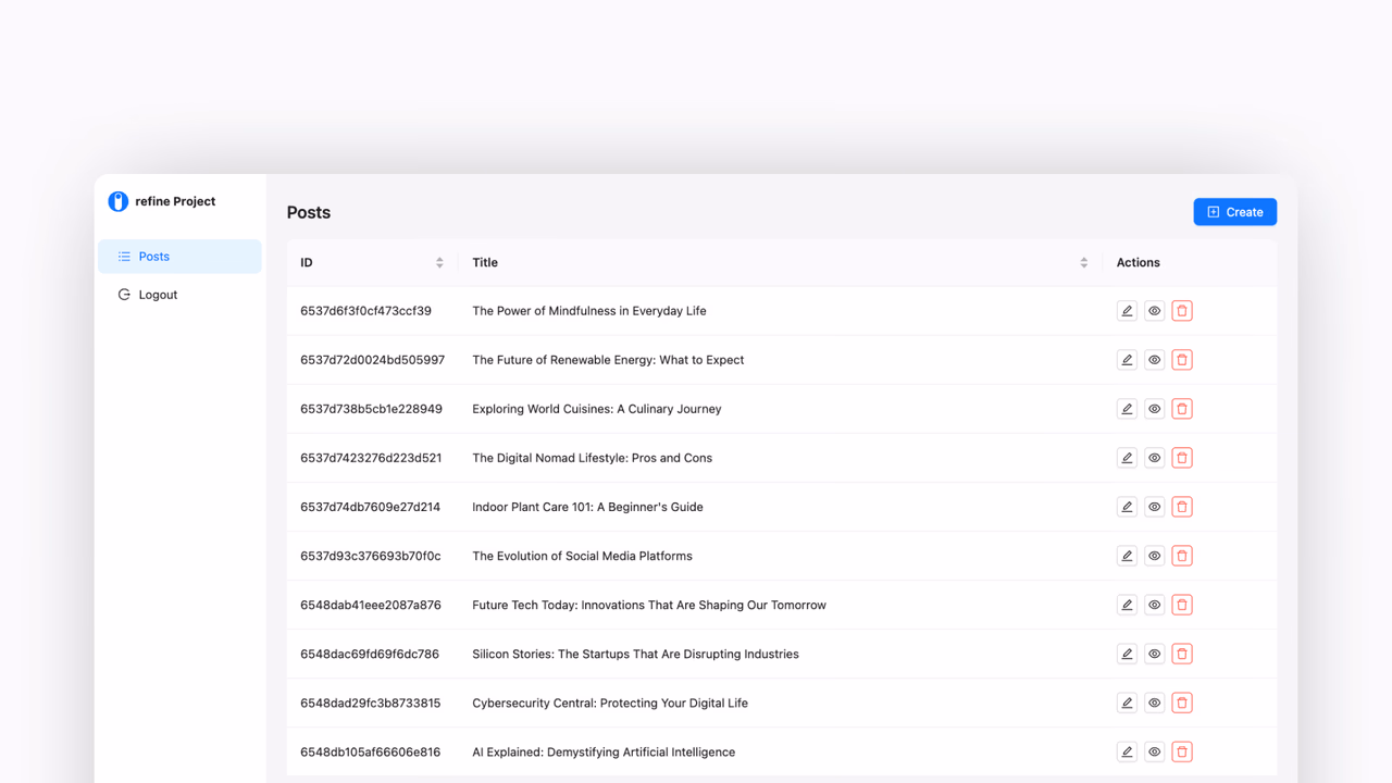 Create project screen