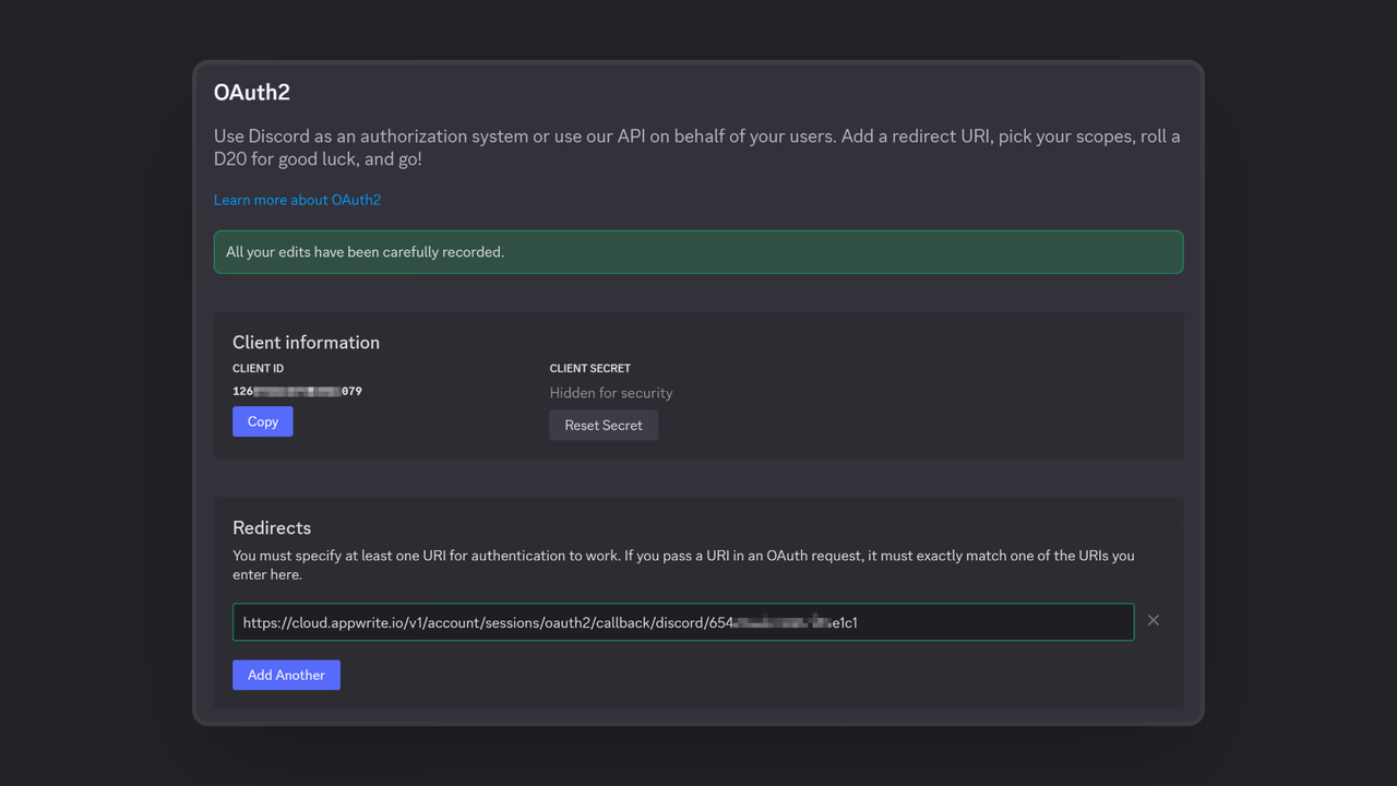 OAuth2 settings