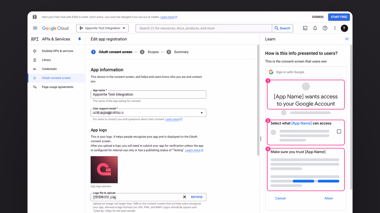 OAuth consent screen