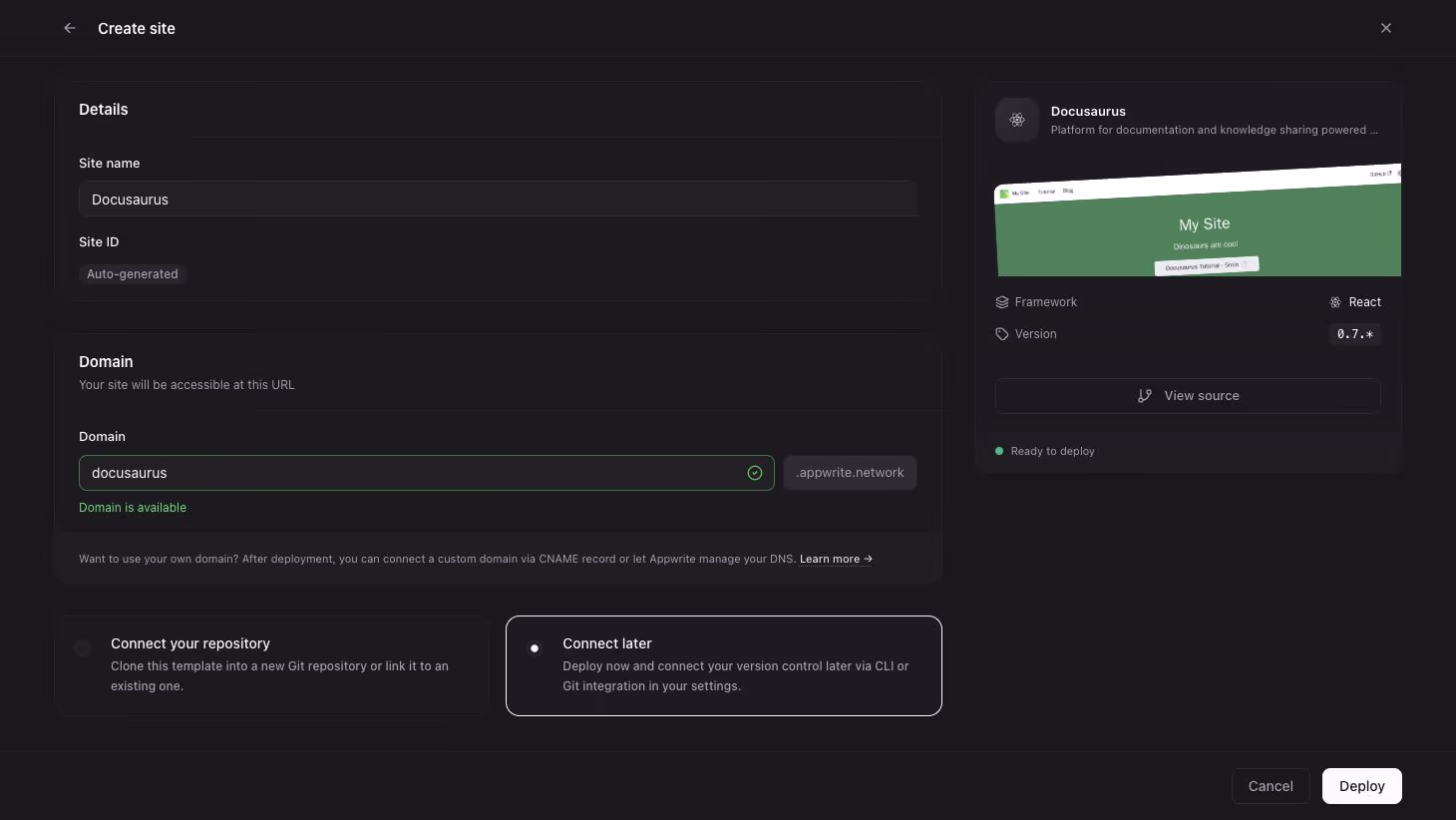 Configure site details