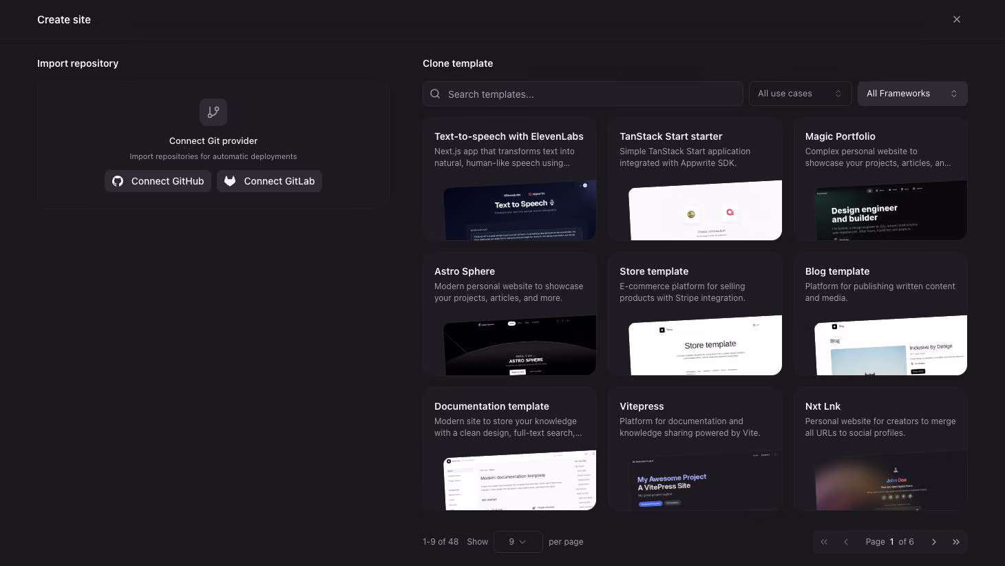 Create new site